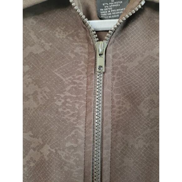 Women's Faux Suede Animal Print Jacket, Olive Green Alligator Zip Front, Size 12 - Picture 5 of 7